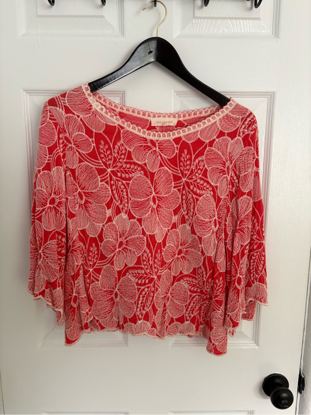 Solitaire Red Floral Lace Overlay Blouse